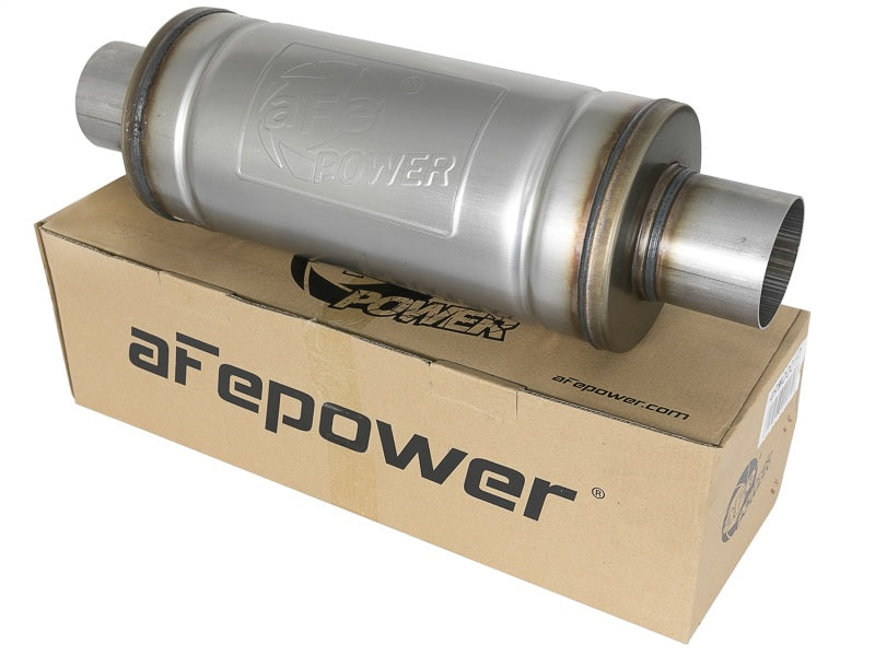 aFe MACH Force-Xp 409 SS Muffler 3in Center/Center 14in L x 6in Dia - Round Body Muffler aFe