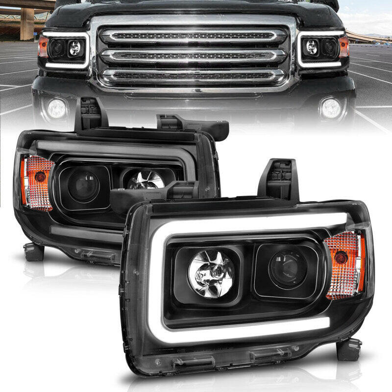 ANZO 2015+ GMC Canyon Projector Headlights w/ Plank Style Design Black w/ Amber Headlights ANZO