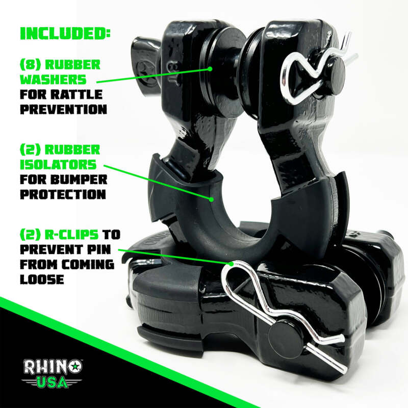 Rhino USA 8T Super Shackle 2-Pack (Black) Shackle Kits Rhino USA