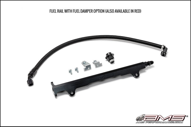 AMS Performance 08-15 Mitsubishi EVO X CNC Machined Aluminum Fuel Rail w/Pulsation Dampener - Black Fuel Rails AMS