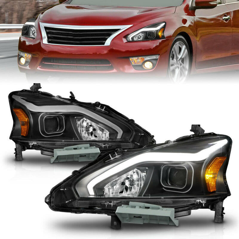 ANZO 13-15 Nissan Altima (w/o Factory HID Bulbs) Projector Headlights - w/ Light Bar Black Housing Headlights ANZO