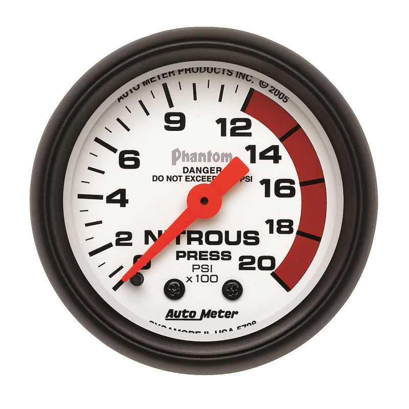 Autometer Phantom 52mm 0-2000 PSI Mechanical Nitrous Pressure Gauge Gauges AutoMeter