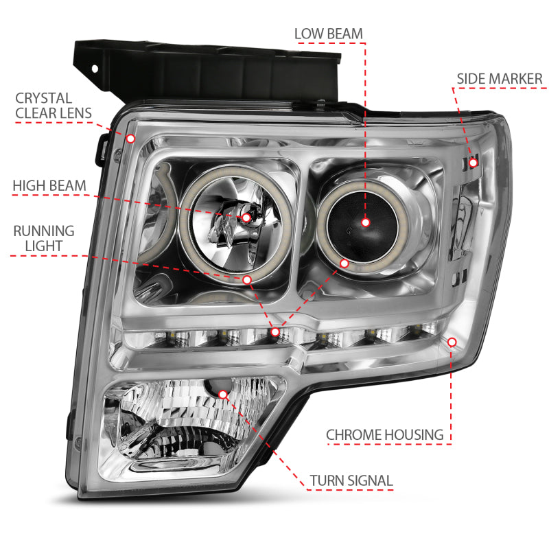 ANZO 2009-2014 Ford F-150 Projector Headlights w/ Halo Chrome (CCFL) G2 Headlights ANZO