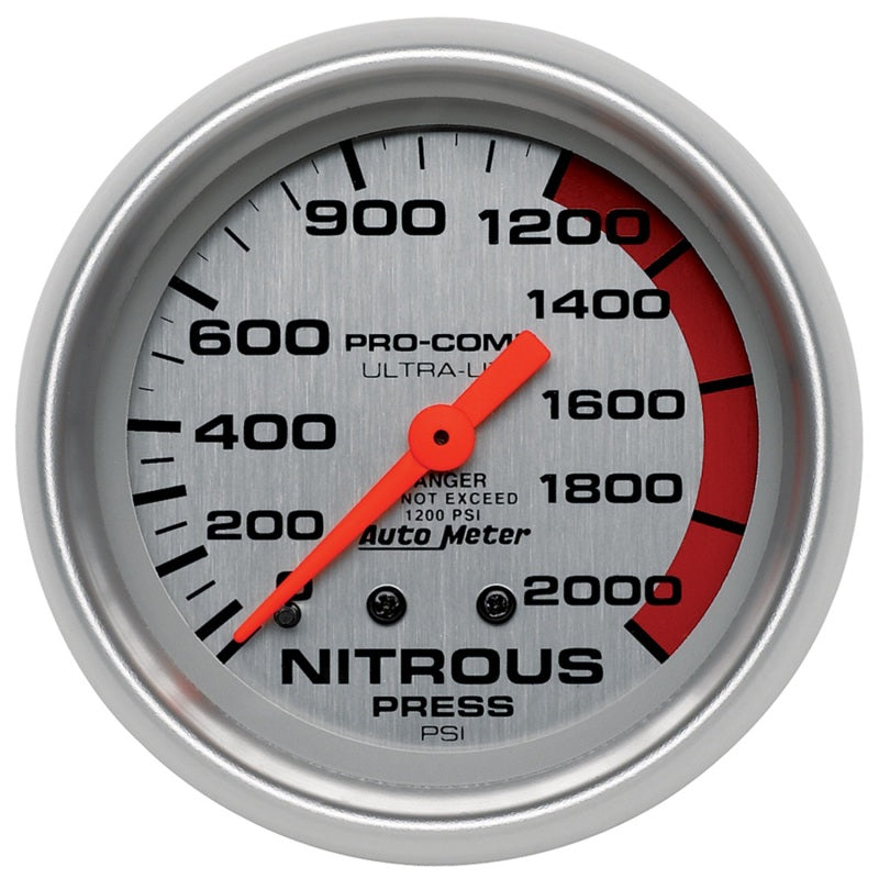 AutoMeter Gauge Nitrous Pressure 2-5/8in. 2000PSI Mechanical Ultra-Lite Gauges AutoMeter