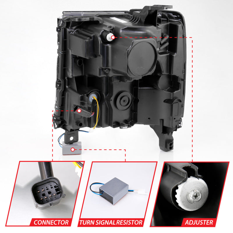 ANZO 16-18 Chevy Silverado 1500 (Factory HID Models ONLY) Full LED Proj Headlights Black - Pair Headlights ANZO