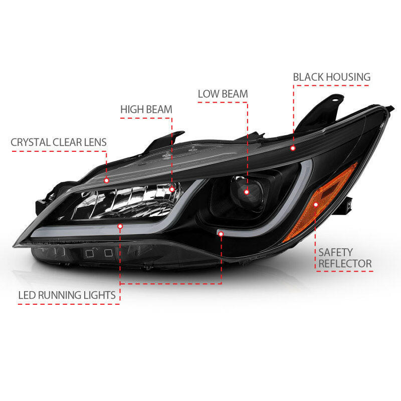 ANZO Projector Headlights With Plank Style Design Black w/Amber 15-16 Toyota Camry (4DR) Headlights ANZO