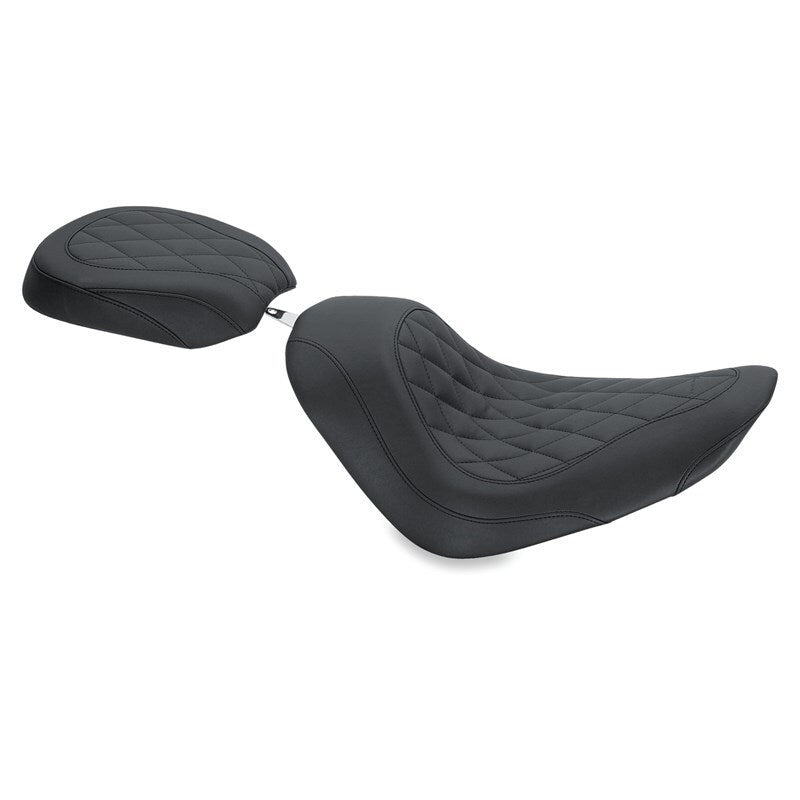 Mustang 06-17 Harley Softail Wide Tire (200mm) Wide Tripper Passenger Seat Diamond Stitch - Black Passenger Motorcycle Seats Mustang Motorcycle