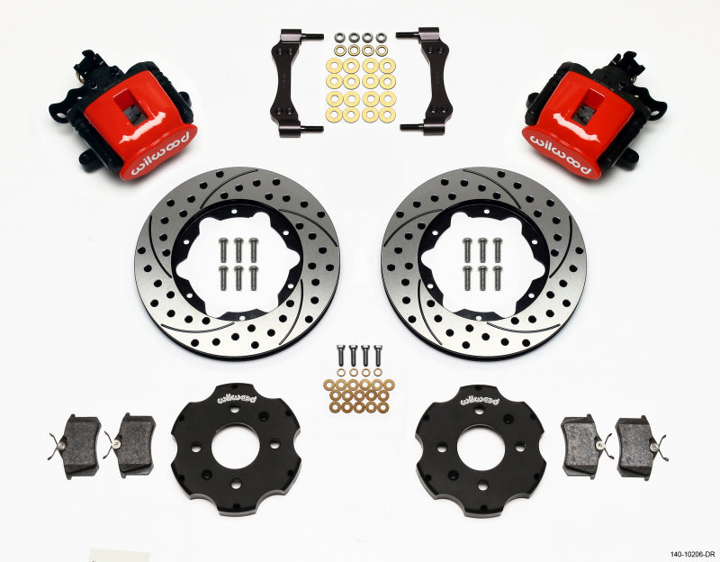 Wilwood Combination Parking Brake Rear Kit 11.00in Drilled Red Civic / Integra Disc 2.39 Hub Offset Brake Calipers - Perf Wilwood