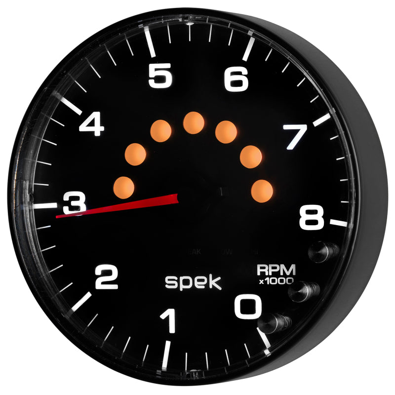 Autometer Spek-Pro Gauge Tachometer 5in 8K Rpm W/Shift Light & Peak Mem Black/Black Gauges AutoMeter