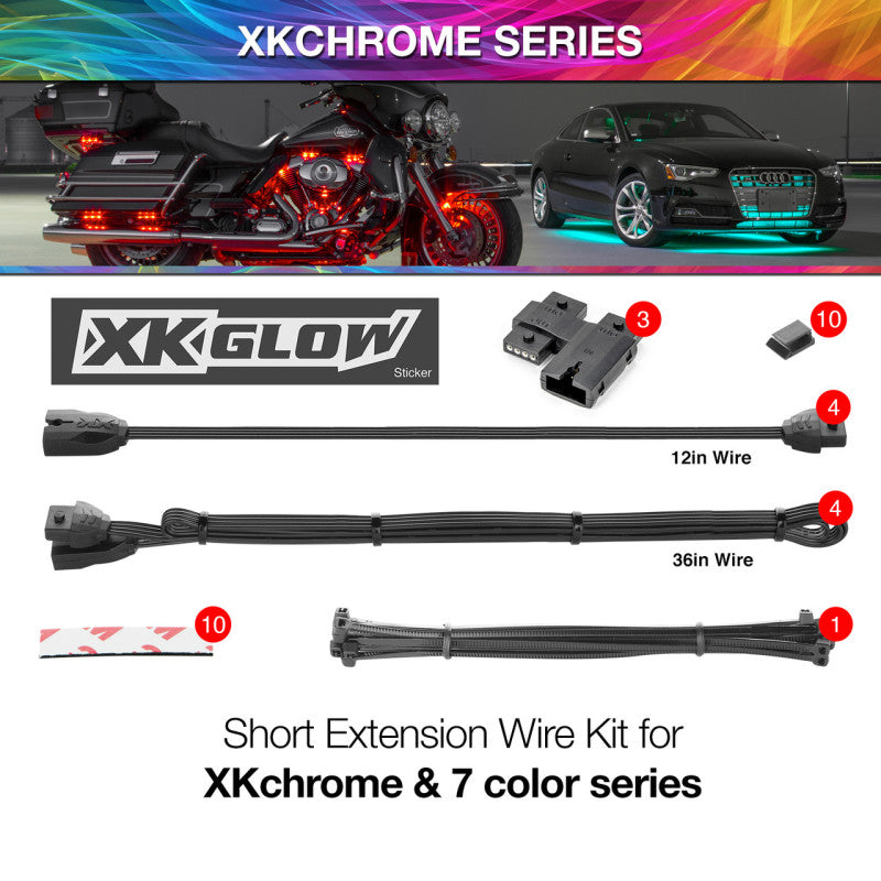XK Glow Extension Wire Kit for XKchrome & 7 Color Series for Motorcycle Light Accessories and Wiring XKGLOW