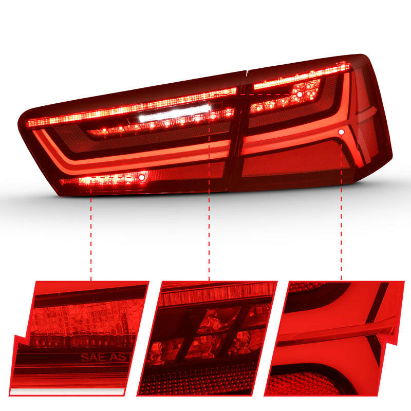 ANZO 2012-2018 Audi A6 LED Taillight Black Housing Red/Clear Lens 4 pcs (Sequential Signal) Tail Lights ANZO