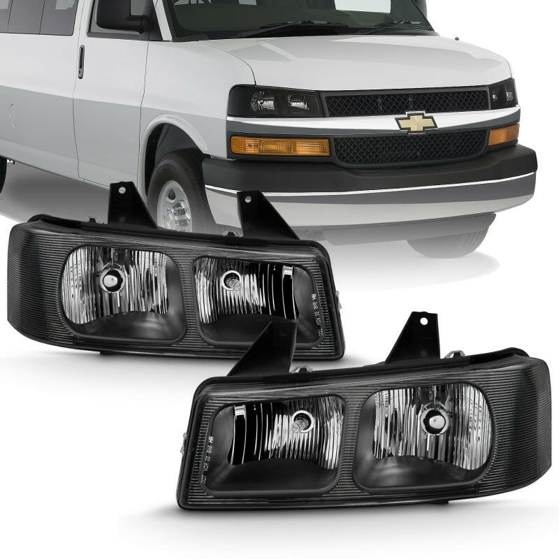 ANZO 2003-2017 Chevy Express Crystal Headlight Black Headlights ANZO