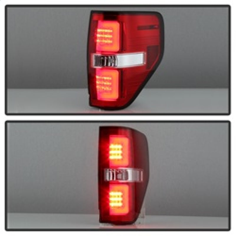 Spyder 09-14 Ford F150 V2 Light Bar LED Tail Lights - Red Clear (ALT-YD-FF15009V2-LBLED-RC) Tail Lights SPYDER