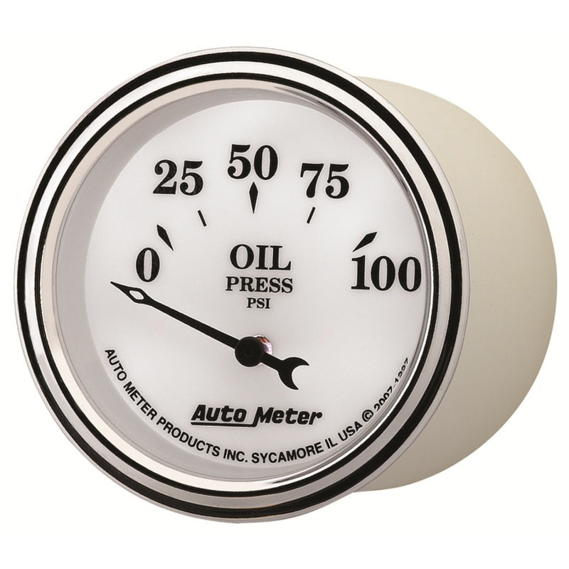 AutoMeter Gauge Oil Press 2-1/16in. 100PSI Elec Old Tyme White II Gauges AutoMeter