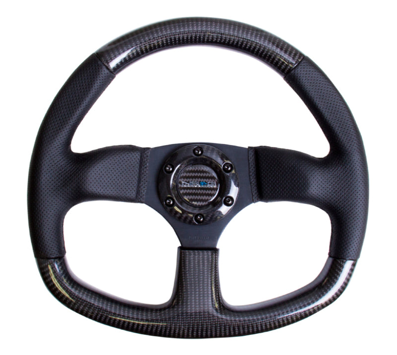 NRG Carbon Fiber Steering Wheel (320mm) Flat Bottom & Leather Trim w/Black Stitching Steering Wheels NRG