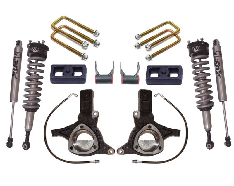 MaxTrac 16-18 GM C1500 2WD w/Stamped Steel Susp. 7in/4in MaxPro Elite Spindle Lift Kit w/FOX Shocks Coilovers Maxtrac