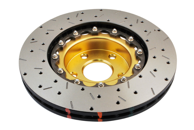 DBA 02-10 WRX / 13+ FR-S / 13+ BRZ Premium Front Drilled & Slotted 5000 Series Rotor w/ Gold Hat Brake Rotors - 2 Piece DBA