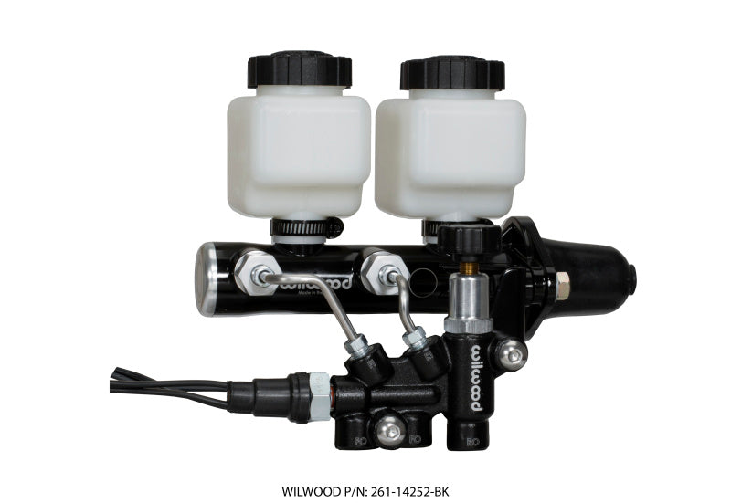 Wilwood Tandem Remote M/C Kit w L/H Bracket & Prop Valve - 1 1/8in Bore Black Brake Master Cylinder Wilwood