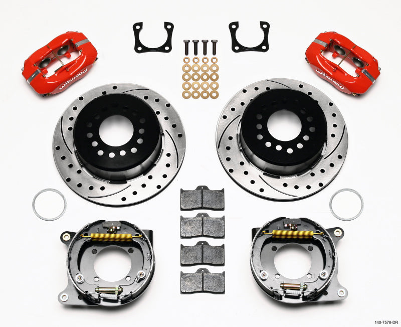 Wilwood Forged Dynalite P/S Park Brake Kit Drilled Red Chevy 12 Bolt-Spec 3.15in Bearing Big Brake Kits Wilwood