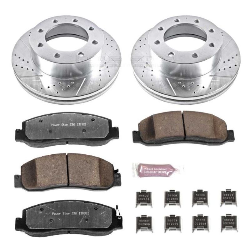 Power Stop 10-11 Ford F-350 Super Duty Front Z36 Truck & Tow Brake Kit Brake Rotors - Slot & Drilled PowerStop