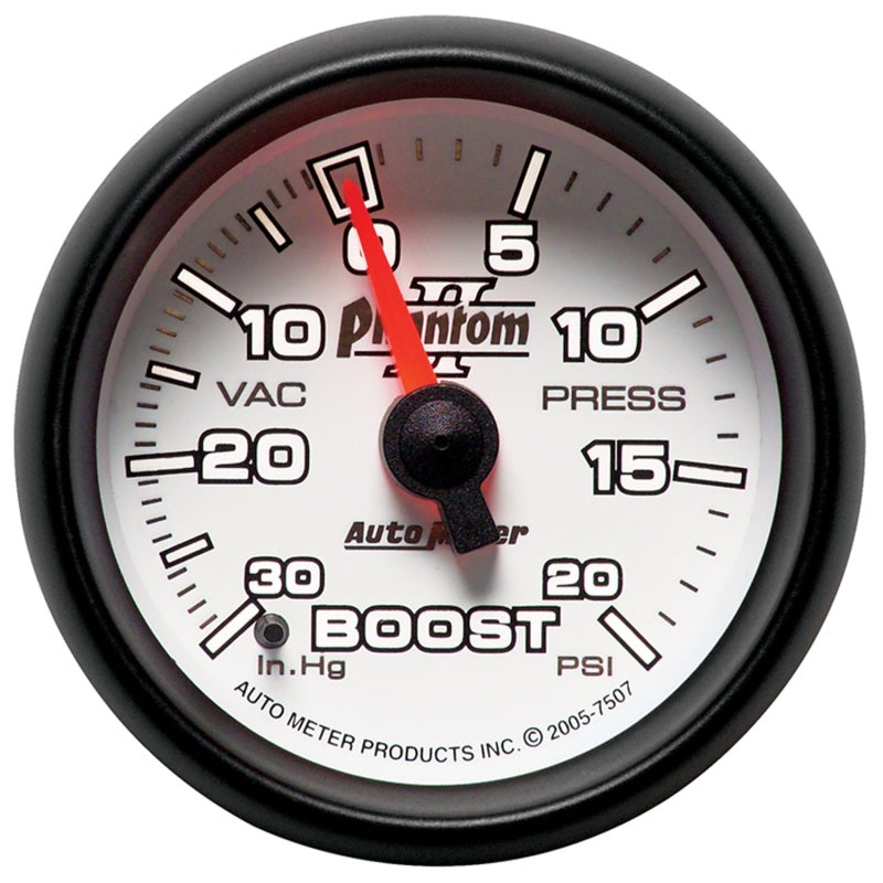 Autometer Phantom II 52.4mm Mechanical Vacuum / Boost Gauge 30 In. HG/20 PSI Gauges AutoMeter