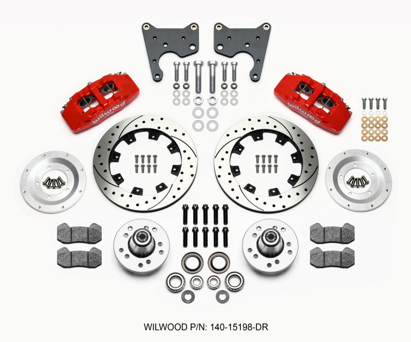 Wilwood Dynapro 6 Front Hub Kit 12.19in Drill Red 65-72 CDP C Body -Drum Big Brake Kits Wilwood