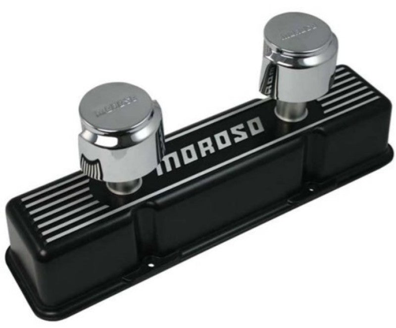 Moroso Chevrolet Small Block Valve Cover - 1 Cover w/2 Breathers - Black Finished Aluminum - Pair Valve Covers Moroso