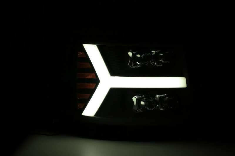 AlphaRex 07-13 Chevy 1500HD(NewBody) NOVA LED Proj Headlight Plank Sty Glos Blk w/Activ Lite/Seq Sig Headlights AlphaRex