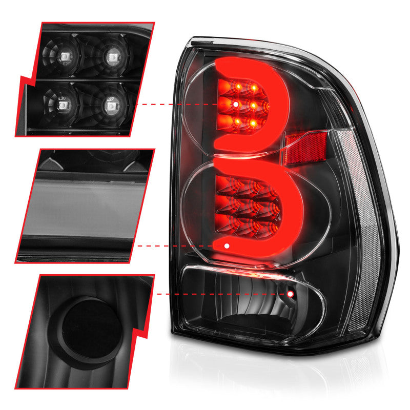 ANZO 2002-2009 Chevrolet Trailblazer LED Tail Lights w/ Light Bar Black Housing Clear Lens Tail Lights ANZO