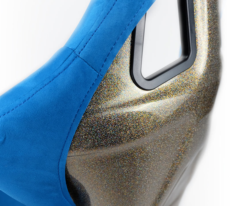 NRG FRP Bucket Seat ULTRA Edition - Large (Blue Alcantara/Gold Glitter Back) Race Seats NRG