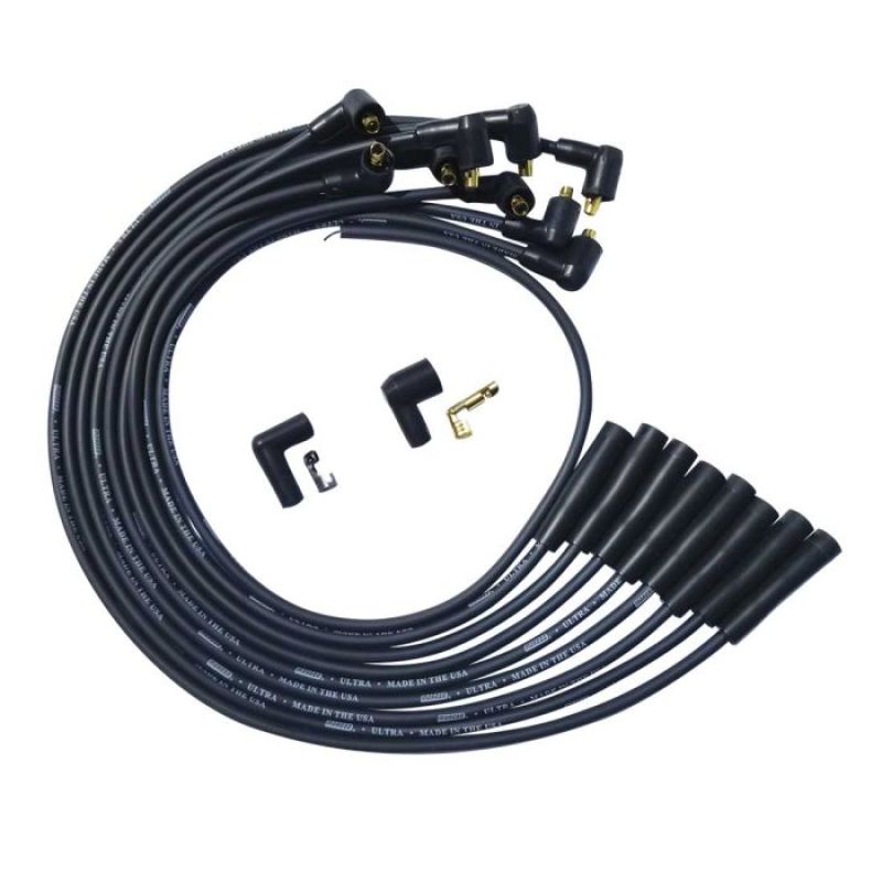 Moroso BBC Over Valve Cover Str Plug & 90 Non-HEI Unsleeved Ultra Spark Plug Wire Set - Black Spark Plug Wire Sets Moroso