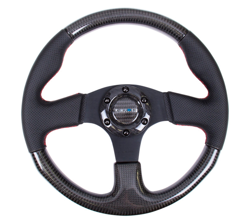 NRG Carbon Fiber Steering Wheel (315mm) Leather Trim w/Red Stitching Steering Wheels NRG