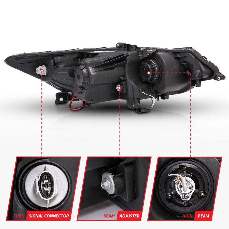 ANZO 2009-2012 Acura TSX Projector Headlights w/ Halo Black (CCFL) (HID Compatible) Headlights ANZO