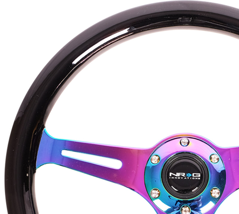 NRG Classic Wood Grain Steering Wheel (350mm) Black Paint Grip w/Neochrome 3-Spoke Center Steering Wheels NRG