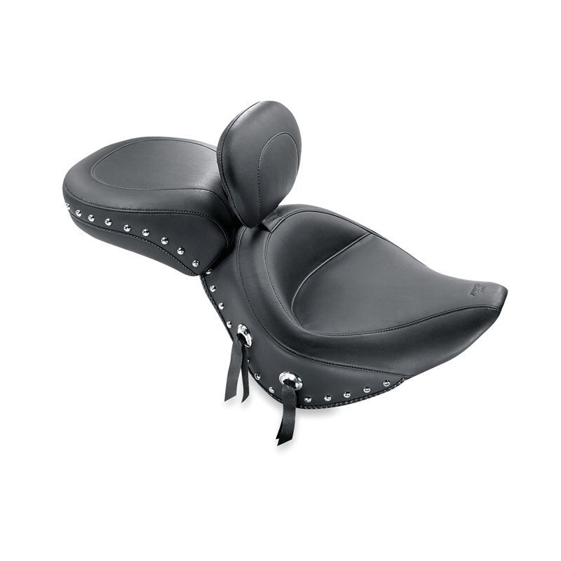 Mustang 00-15 Harley Softail Std Rear Tire Wide Touring Solo Seat w/Driver Backrest w/Studs - Black Solo Motorcycle Seats Mustang Motorcycle