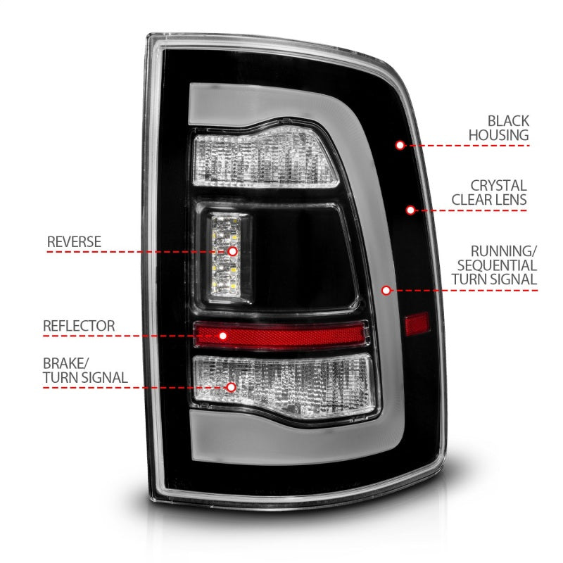 ANZO 09-18 Dodge Ram 1500 Sequential LED Taillights Black w/Switchback Amber Signal Tail Lights ANZO
