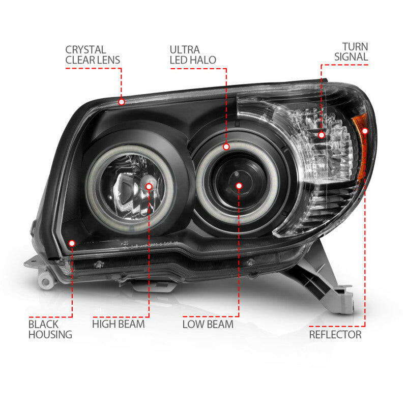 ANZO 2006-2009 Toyota 4Runner Projector Headlights w/ Halo Black Headlights ANZO