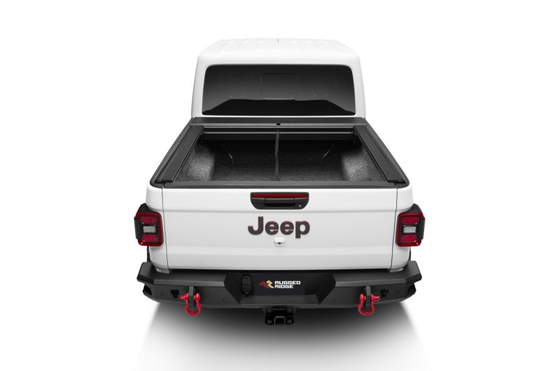 Rugged Ridge 20-22 Jeep Gladiator w/Trail Rail Sys Armis Tonneau Cover w/Max Track - Tex. Blk Tonneau Covers - Hard Fold Rugged Ridge