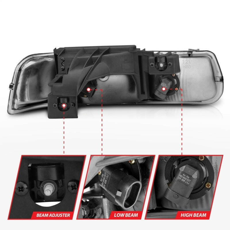 ANZO 1999-2002 Chevrolet Silverado 1500 Crystal Headlights Chrome Headlights ANZO