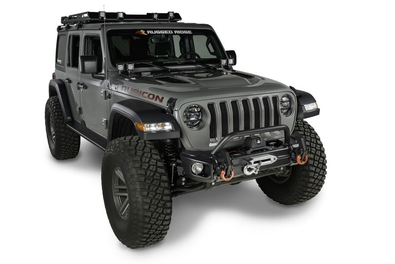 Rugged Ridge Arcus Front Bumper Tube Overrider Black 18-20 Jeep Wrangler JL Bumpers - Steel Rugged Ridge