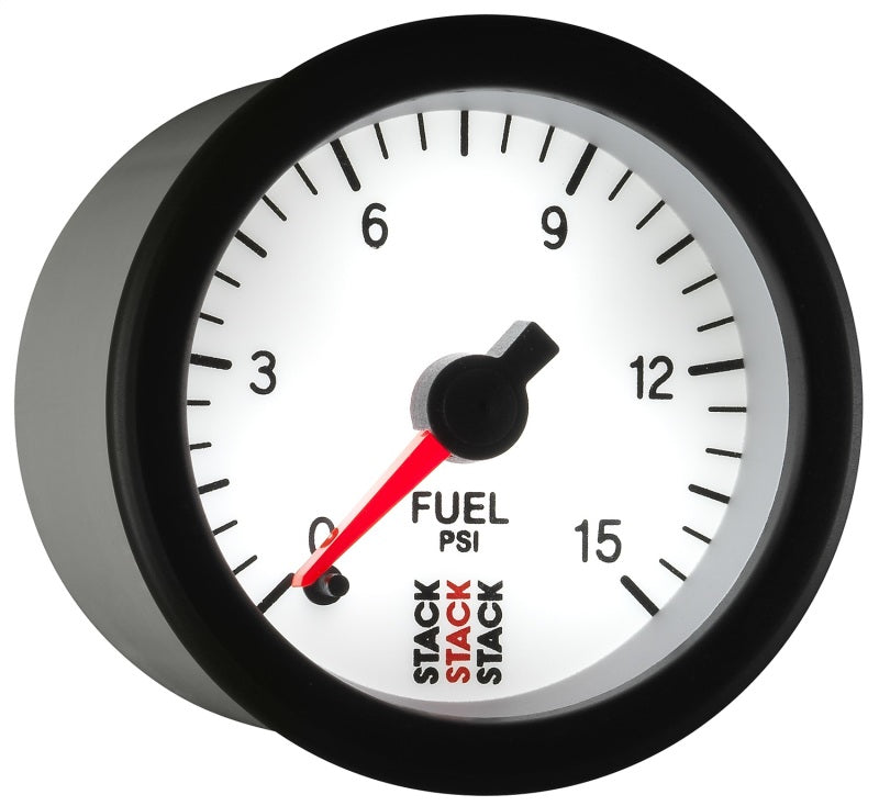 Autometer Stack 52mm 0-15 PSI 1/8in NPTF Male Pro Stepper Motor Fuel Pressure Gauge - White Gauges AutoMeter