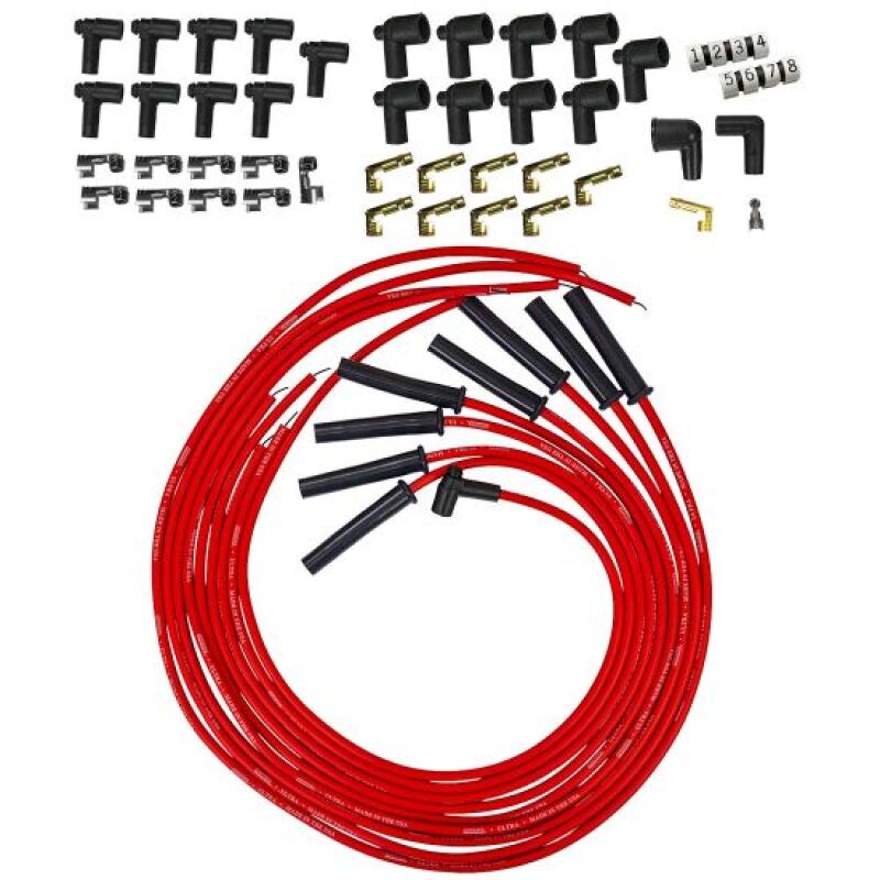 Moroso Universal HEI & Non-HEI Style Caps Ultra 350 8mm Multi-Angle Boot Spark Plug Wire Set - Red Spark Plug Wire Sets Moroso