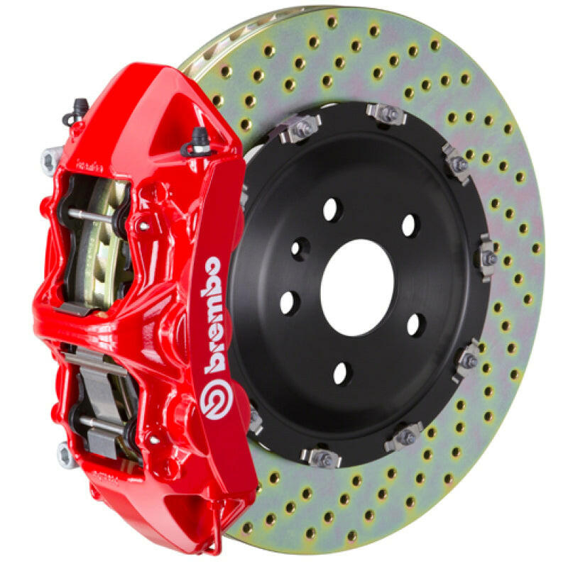Brembo 06-13 Corvette Z06 Excl CC Brakes Front GT BBK 6 Piston Cast 365x34 2pc Rotor Drilled-Red Brake Kits - Performance Slot Brembo