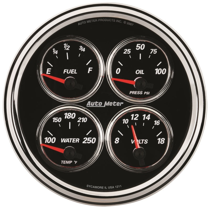 AutoMeter Gauge Quad 5in. 240 Ohm(e) to 33 Ohm(f) Elec Designer Black II Gauges AutoMeter