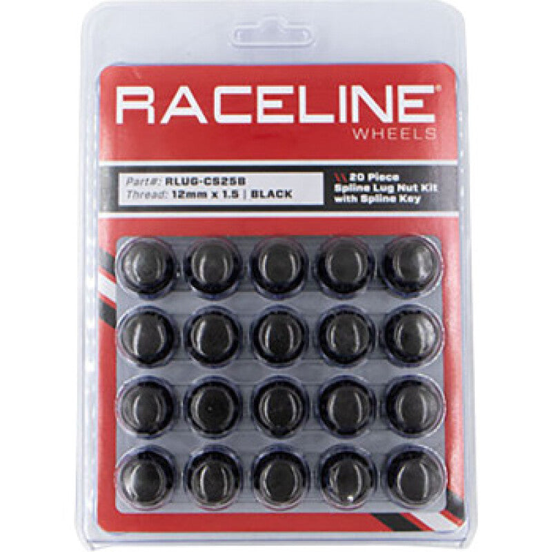 Raceline Spline Lug Nut Kit with Spline Key 12 x 1.5 - 20 Pack - Black Wheel Accessories Raceline
