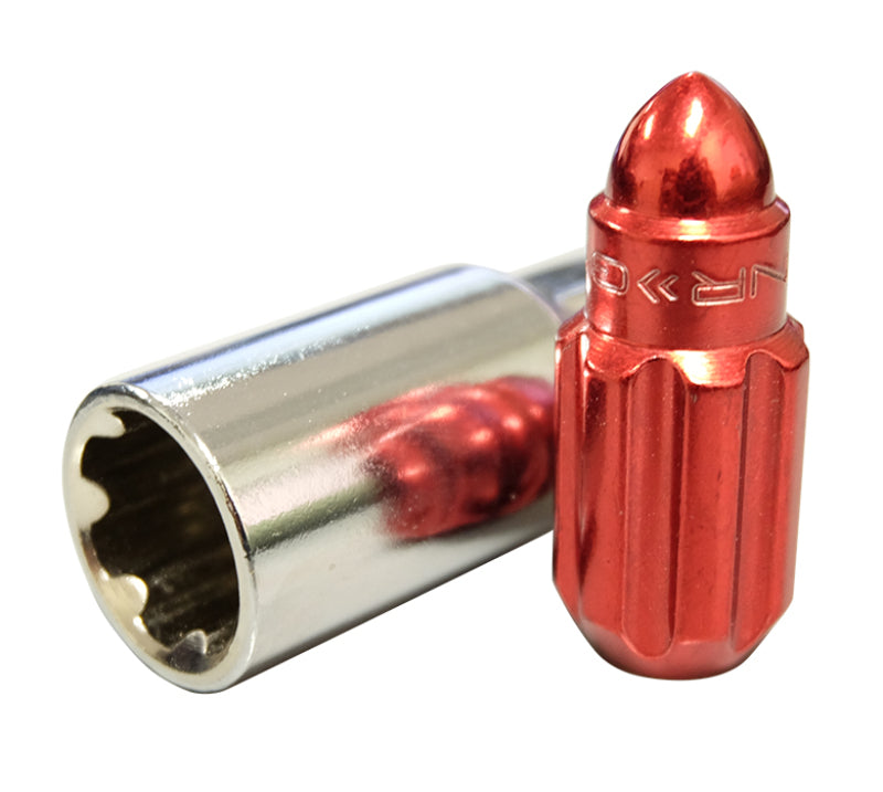 NRG 500 Series M12 X 1.5 Bullet Shape Steel Lug Nut Set - 21 Pc w/Lock Key - Red Lug Nuts NRG