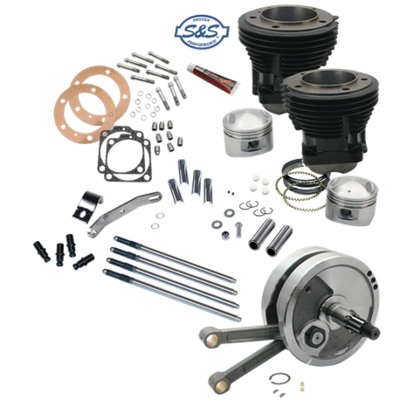 S&S Cycle 70-84 BT 93in Sidewinder High Compression Big Bore Stroker Kit - Gloss Black Stroker Kits S&S Cycle