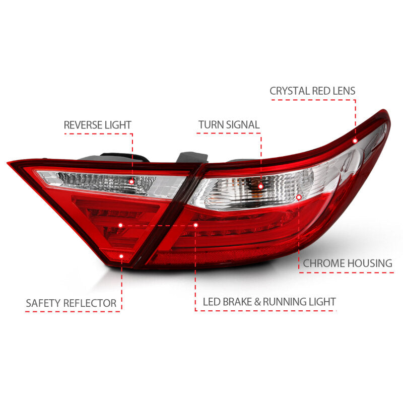 ANZO 2015-2016 Toyota Camry LED Taillights Red/Clear Tail Lights ANZO