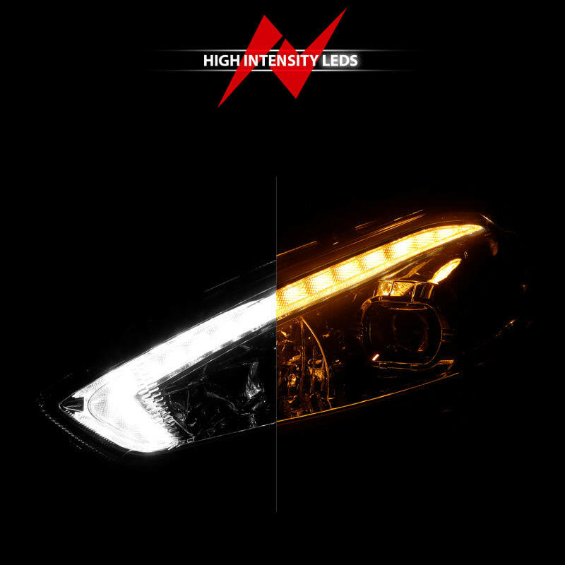 ANZO 15-18 Ford Focus Projector Headlights - w/ Light Bar Switchback Black Housing Headlights ANZO
