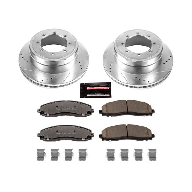 Power Stop 13-16 Ford F-450 Super Duty Rear Z36 Truck & Tow Brake Kit Brake Rotors - Slot & Drilled PowerStop